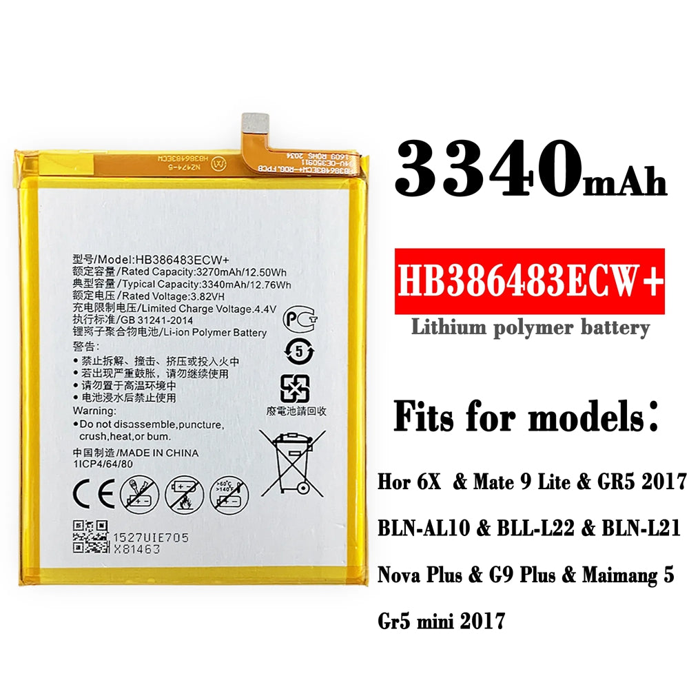 Batterie de remplacement pour Huawei Nova Plus / G9 Plus / Honor 6X, HB386483ECW Batterie de remplacement pour Huawei Nova Plus / G9 Plus / Honor 6X, HB386483ECW